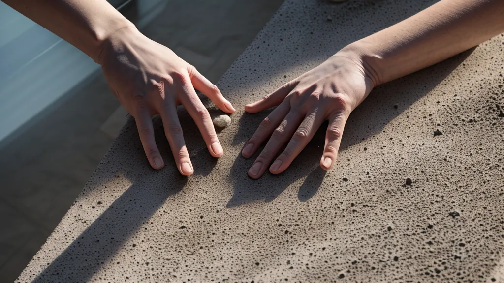 Nahaufnahme einer verstaubten Hand, die auf einem Baustellen-Tablet einen Grundriss bearbeitet.