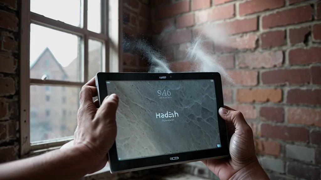 Polier dokumentiert Bestandsabweichungen mit dem Tablet an einer Ziegelwand